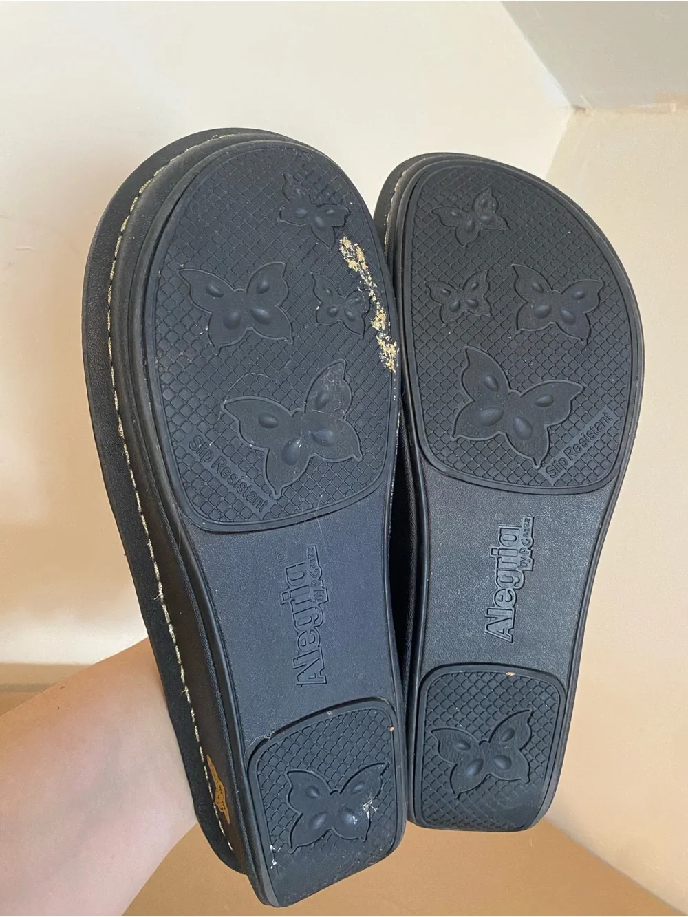 Alegria Victoriah Black & Gold Leather Platform Sandals Size 42 / 11.5 Gold ring